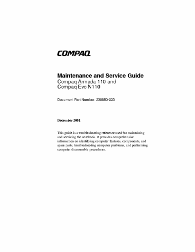 COMPAQ Compaq Armada 110 Compaq Armada 110 service manual